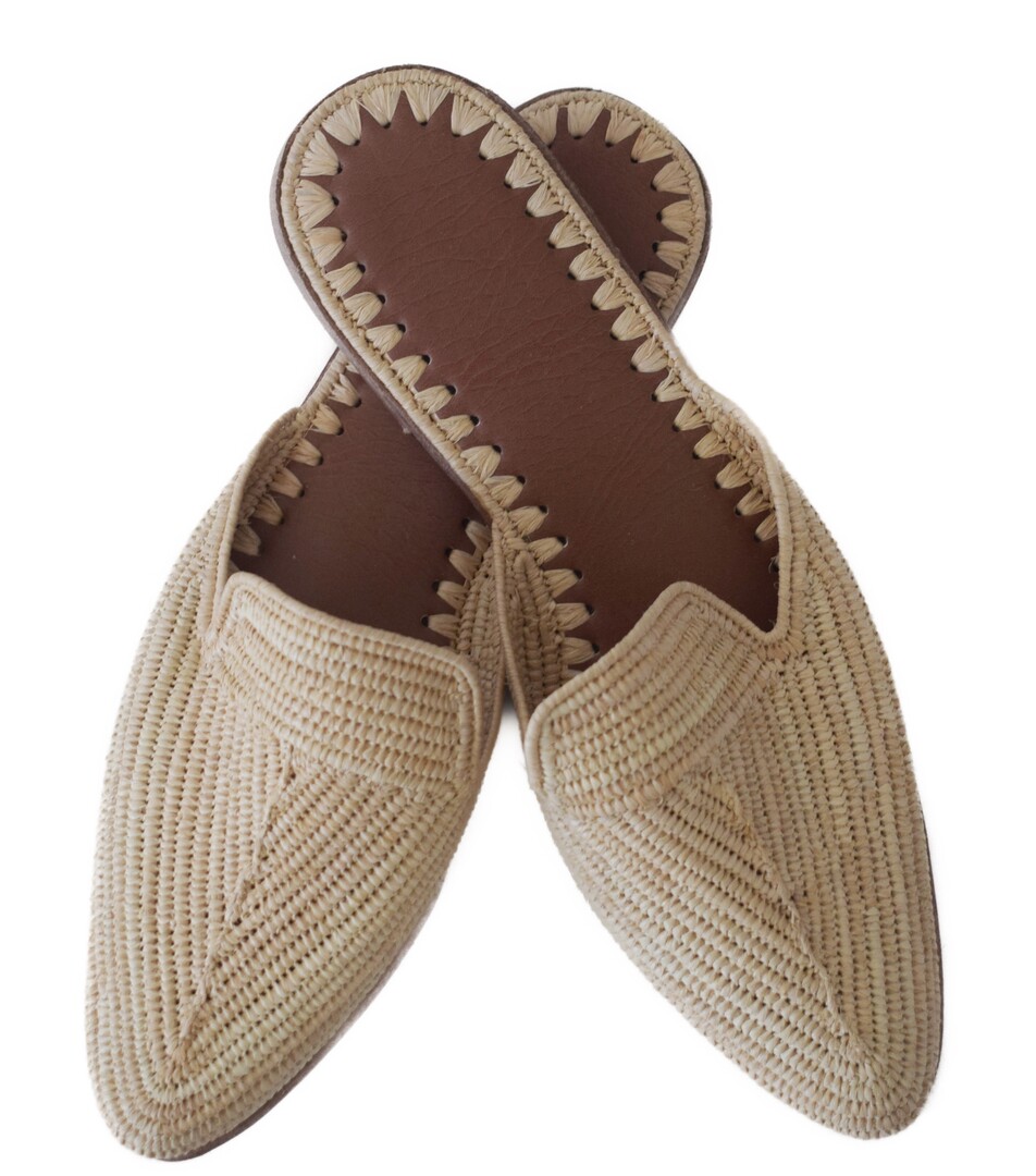 Mules à plateforme en cuir et raphia tressé avec décor multicolore1